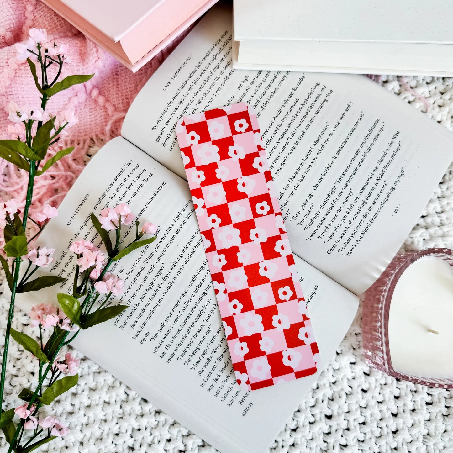 Red & Pink Check / bookmark